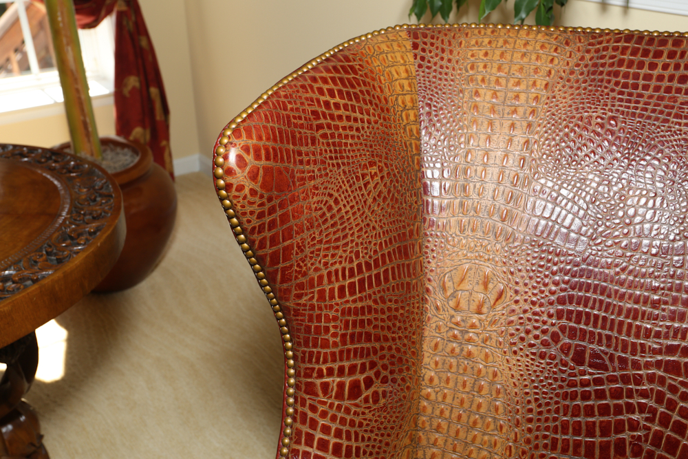 Genuine Alligator Leather Wing Back Chair