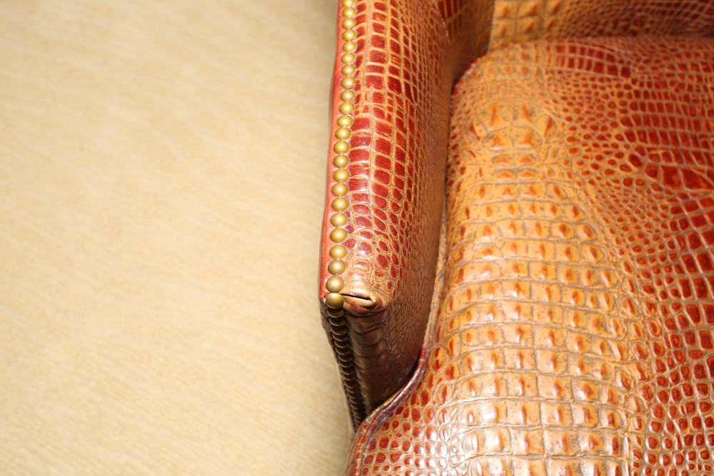 Genuine Alligator Leather Wing Back Chair