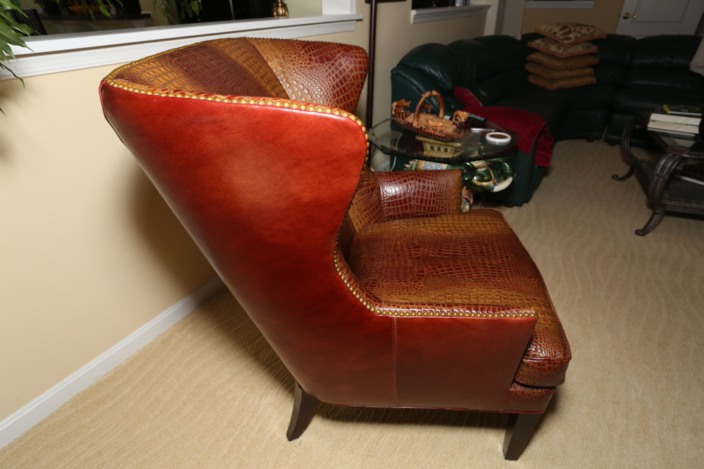 Genuine Alligator Leather Wing Back Chair
