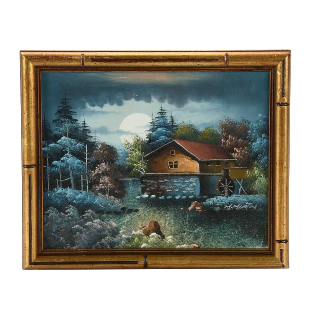 M. Martin Original Oil on Canvas Night Landscape