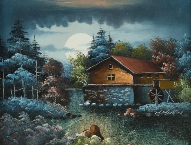 M. Martin Original Oil on Canvas Night Landscape