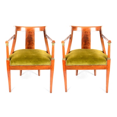 Pair of Antique French Empire Walnut Armchairs Pair of Antique French Empire Walnut Armchairs