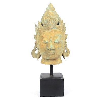 Bronze Tara Head Statue on Display Stand Bronze Tara Head Statue on Display Stand