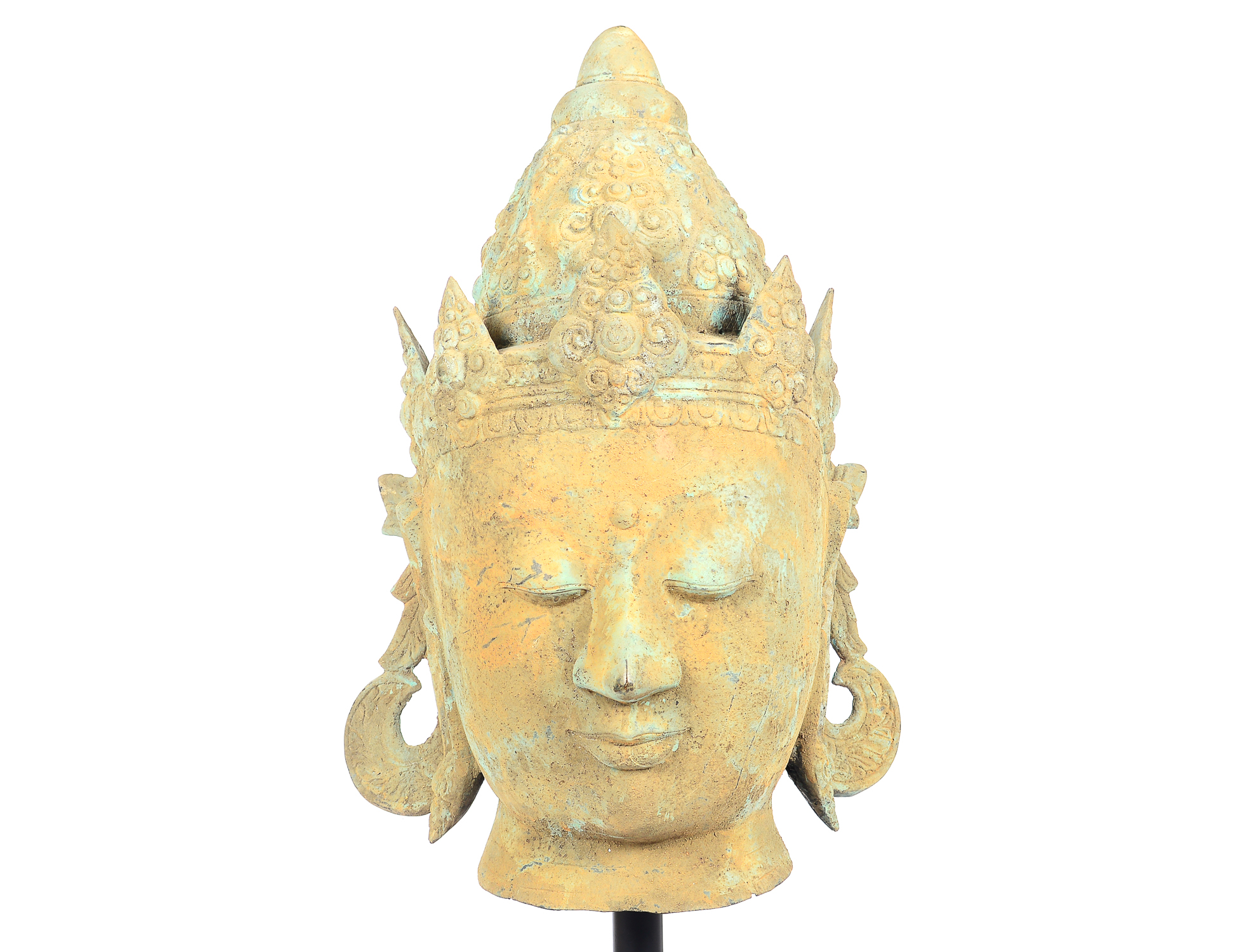 Bronze Tara Head Statue on Display Stand