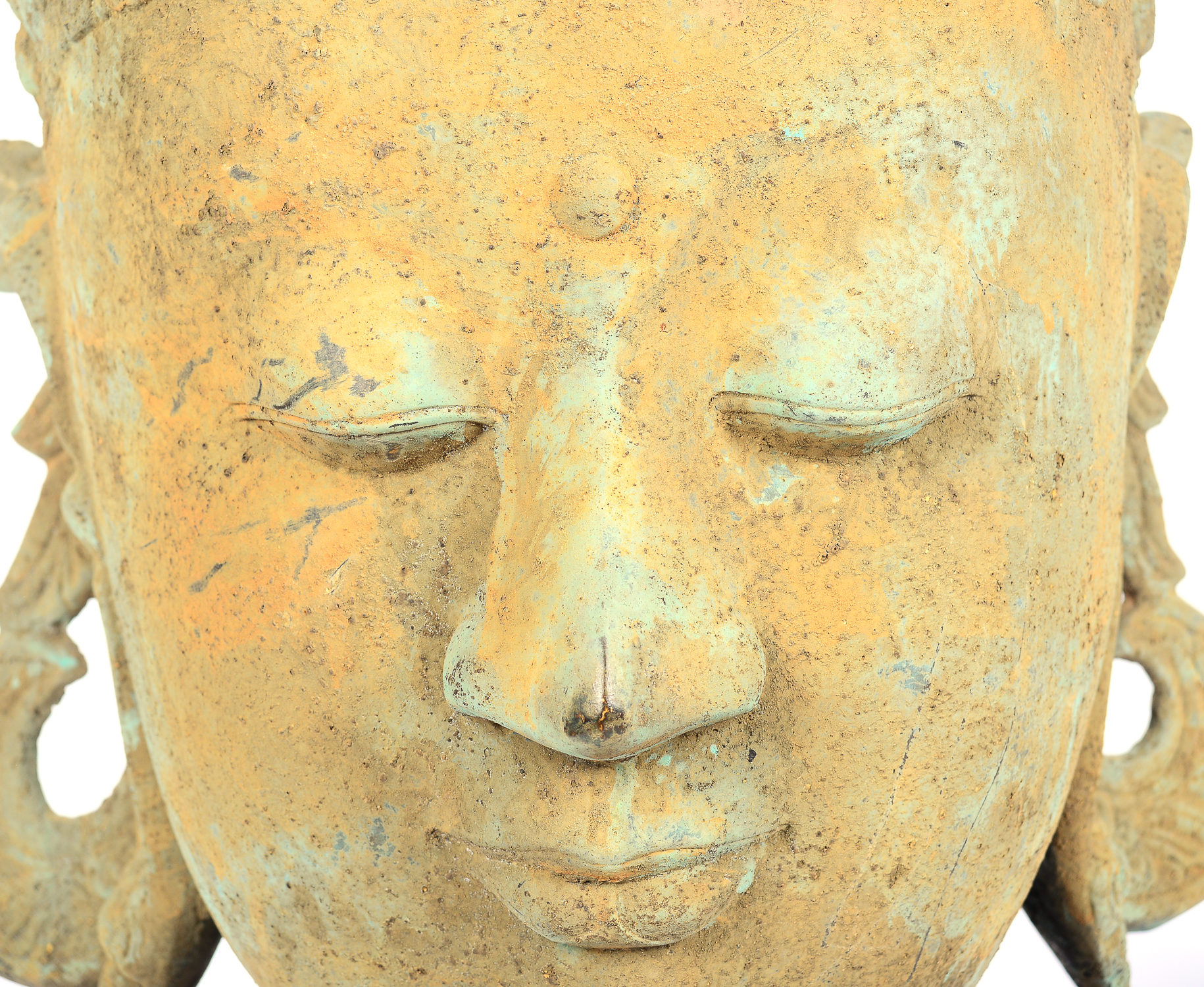 Bronze Tara Head Statue on Display Stand