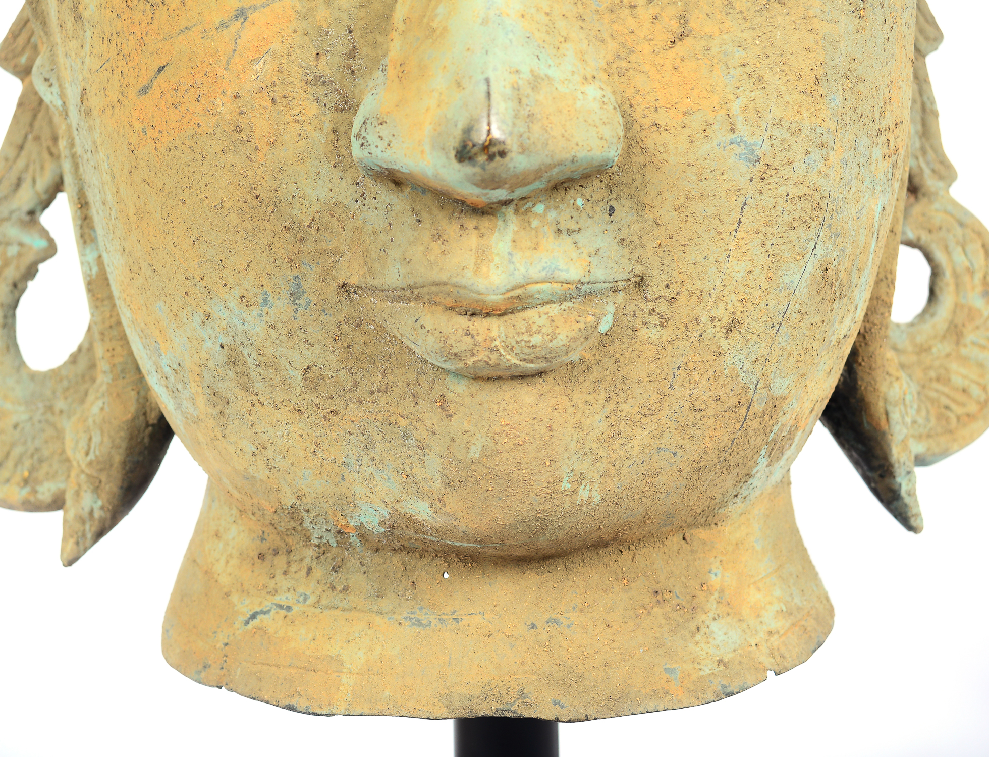 Bronze Tara Head Statue on Display Stand