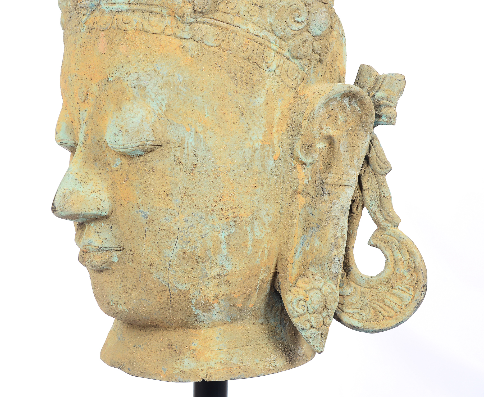 Bronze Tara Head Statue on Display Stand