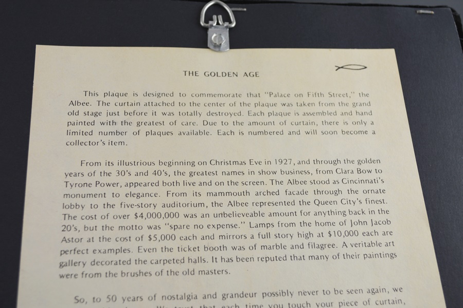 Albee Theater Commemorative Stage Curtain Plaque