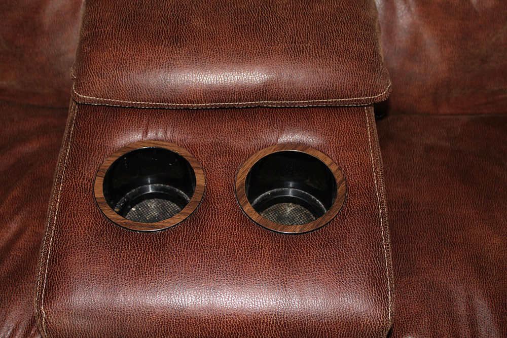 Brown Overstuffed Double Recliner with Center Console