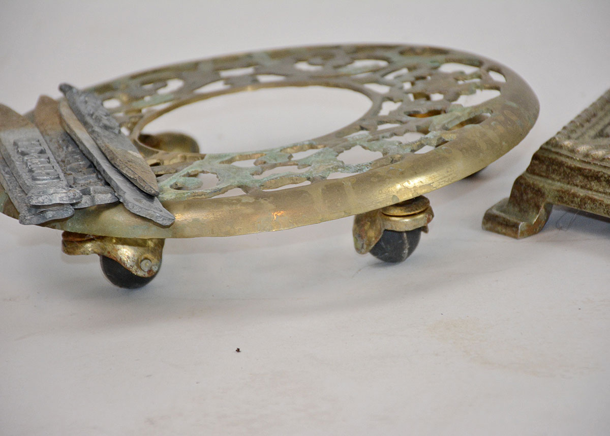 Vintage Brass Plant Stands and Cast Iron Plant Lables