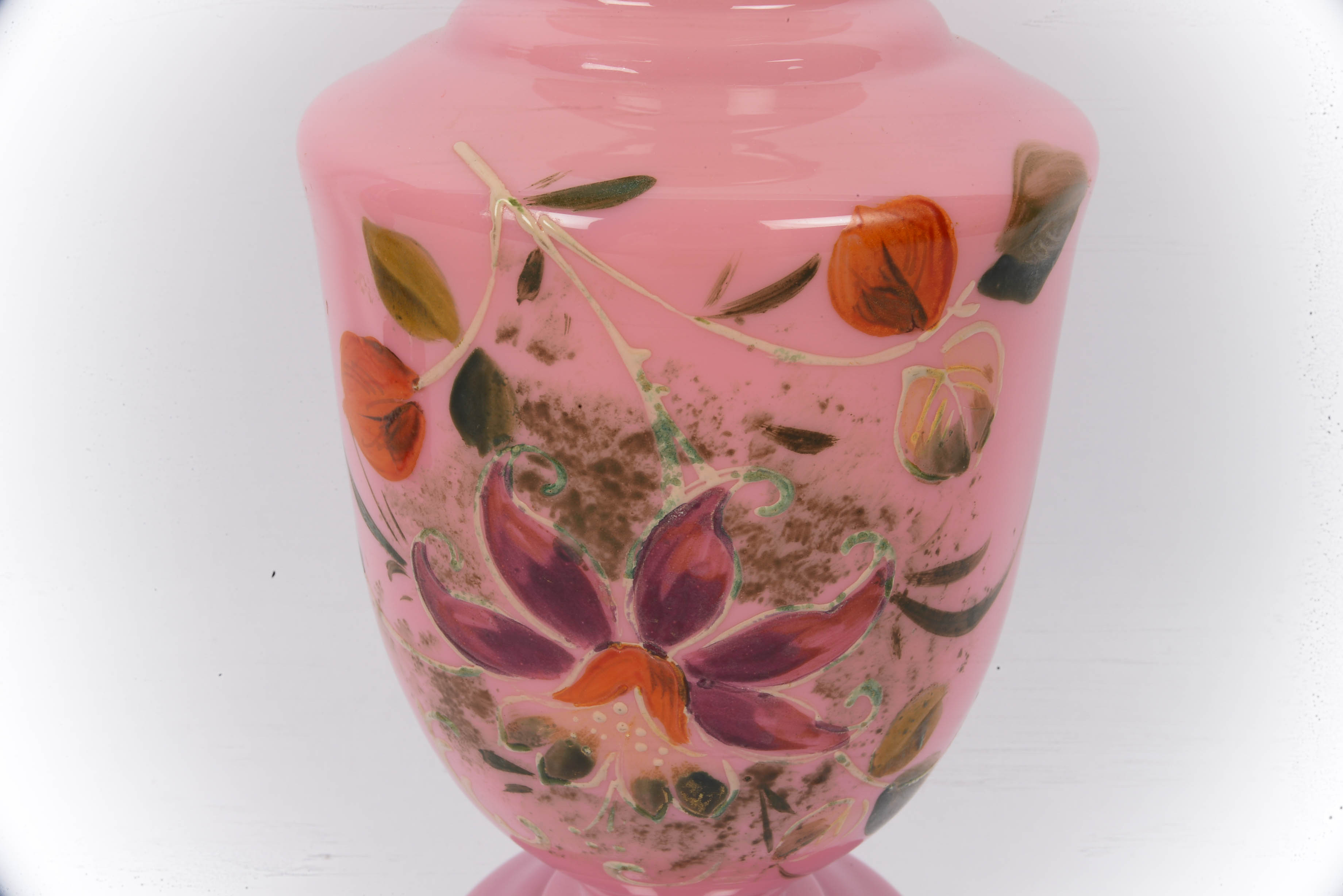 Antique Edwardian Bohemian Pink Cased Bristol Glass Mantle Vases