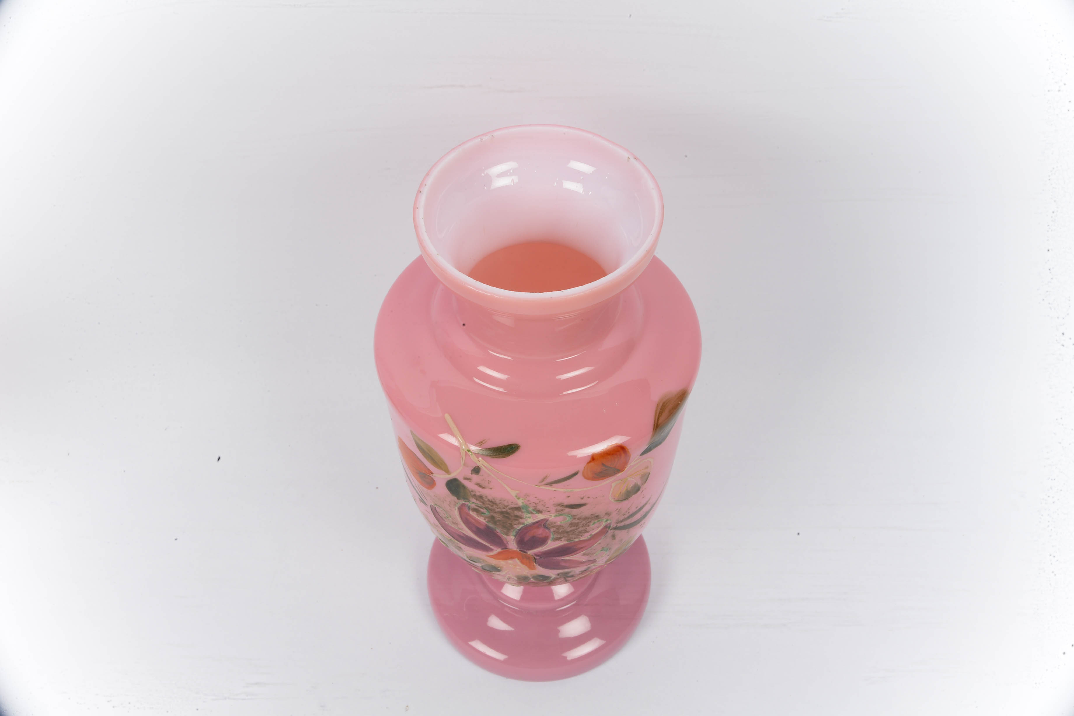 Antique Edwardian Bohemian Pink Cased Bristol Glass Mantle Vases