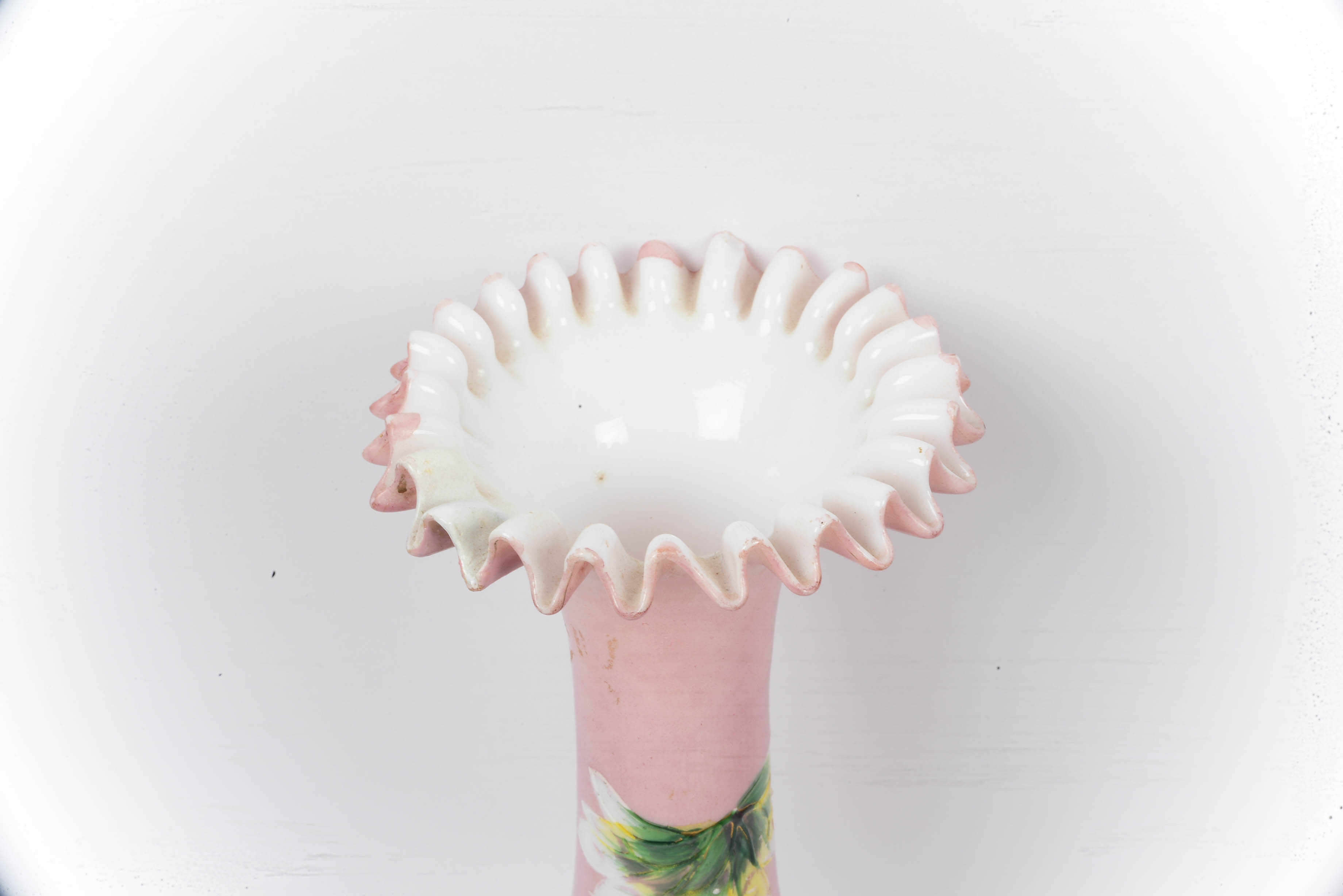 Antique Edwardian Bohemian Pink Cased Bristol Glass Mantle Vases