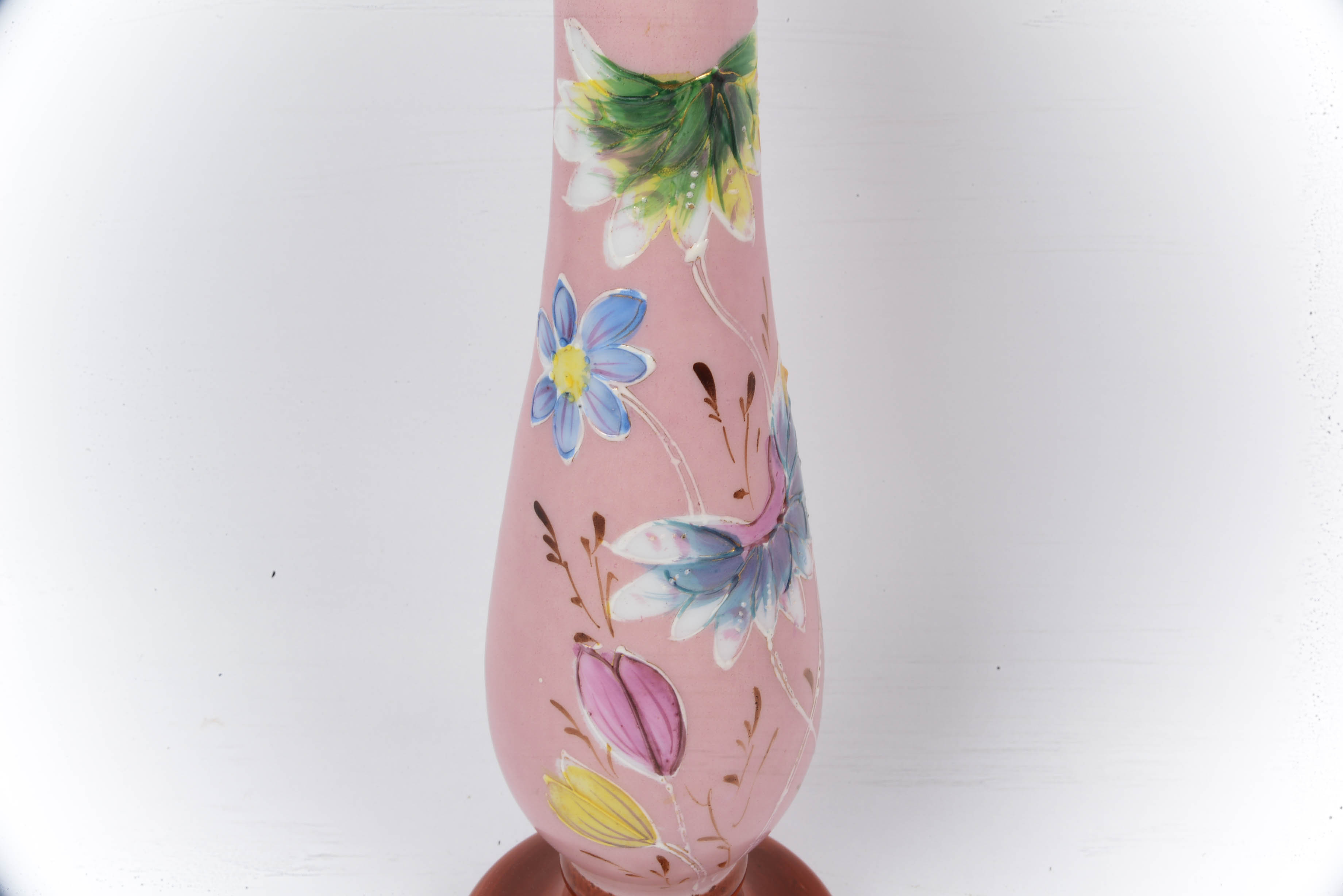 Antique Edwardian Bohemian Pink Cased Bristol Glass Mantle Vases