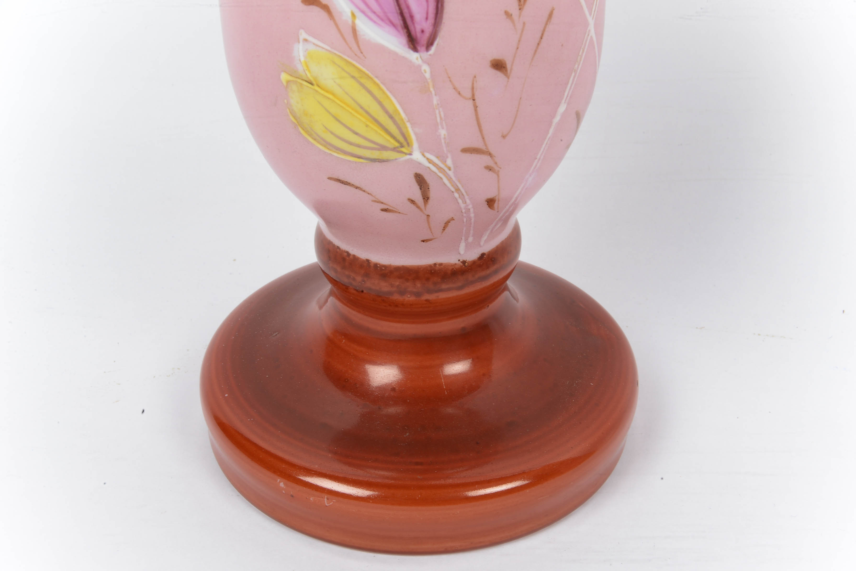 Antique Edwardian Bohemian Pink Cased Bristol Glass Mantle Vases