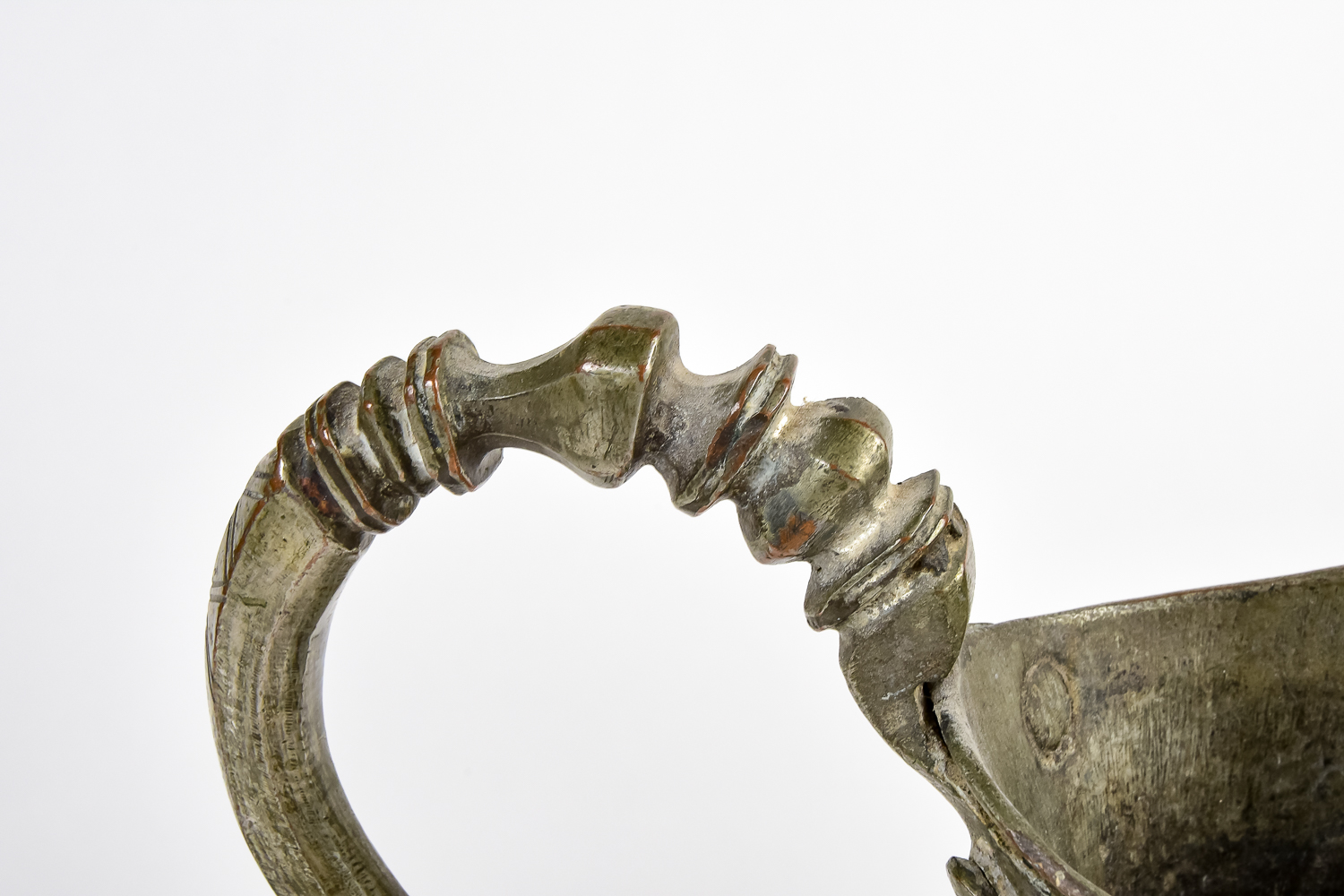 Antique Copper and Brass Pitcher and Silver Plated Dish