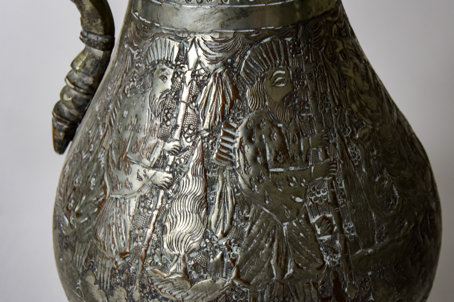 Antique Copper and Brass Pitcher and Silver Plated Dish