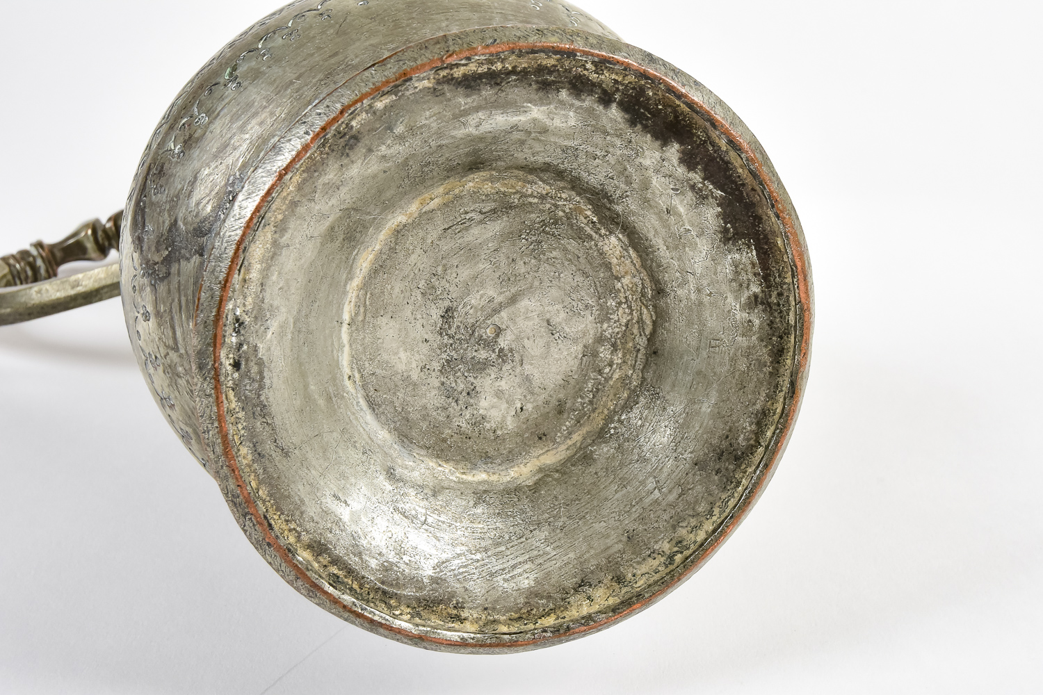 Antique Copper and Brass Pitcher and Silver Plated Dish