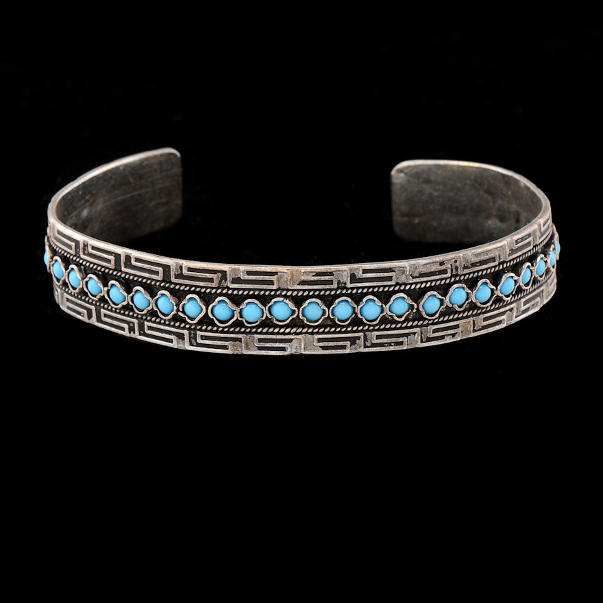 Sterling Silver Cuff with Blue Glass Cabochons