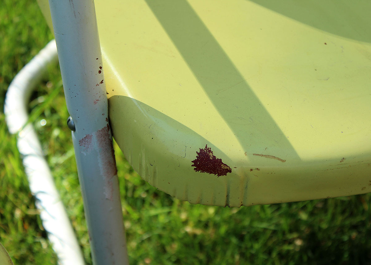 Three Vintage Yellow Metal Patio Chairs