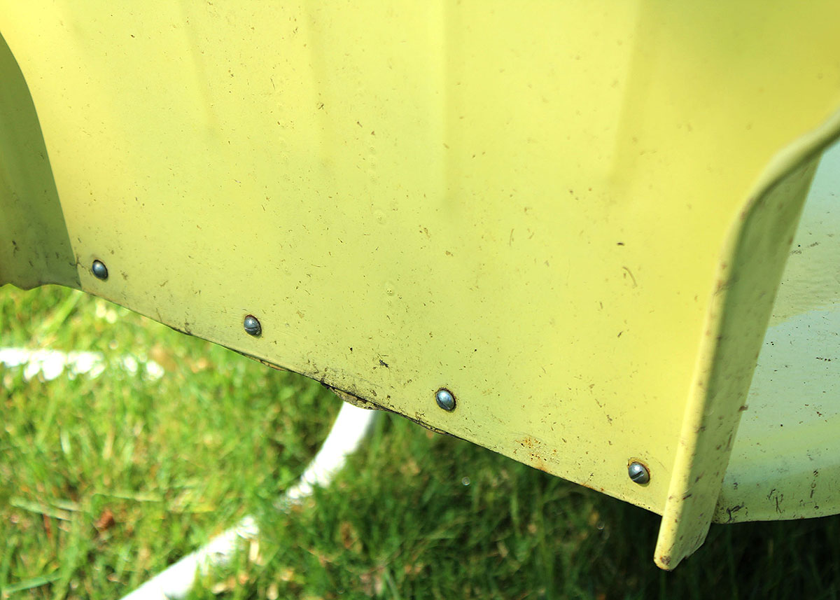 Three Vintage Yellow Metal Patio Chairs