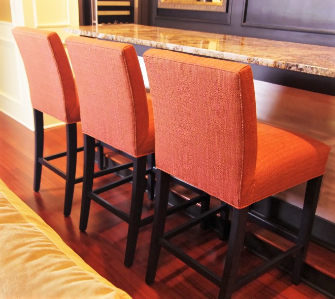 Trio of Coral Colored Ethan Allen Bar Stools