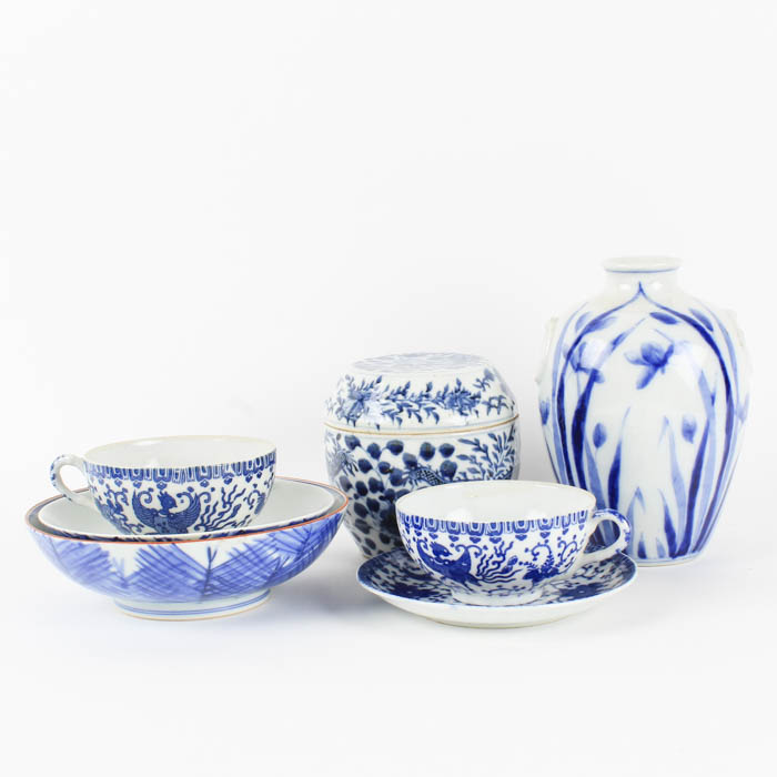 Assortment of Blue and White Ceramic Pieces