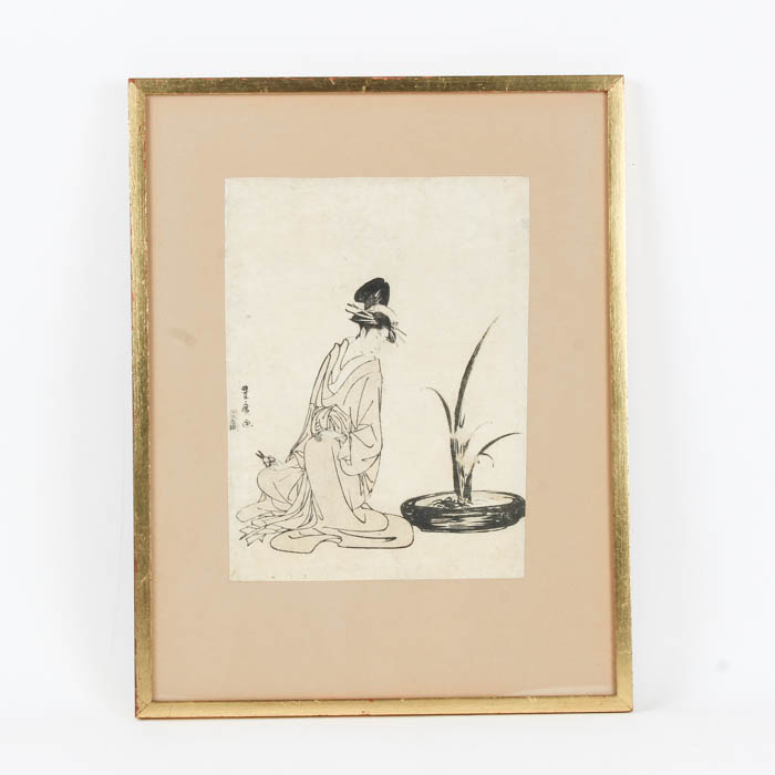 Framed Japanese Ukiyo-e Woodblock Print by Utagawa Toyohiro