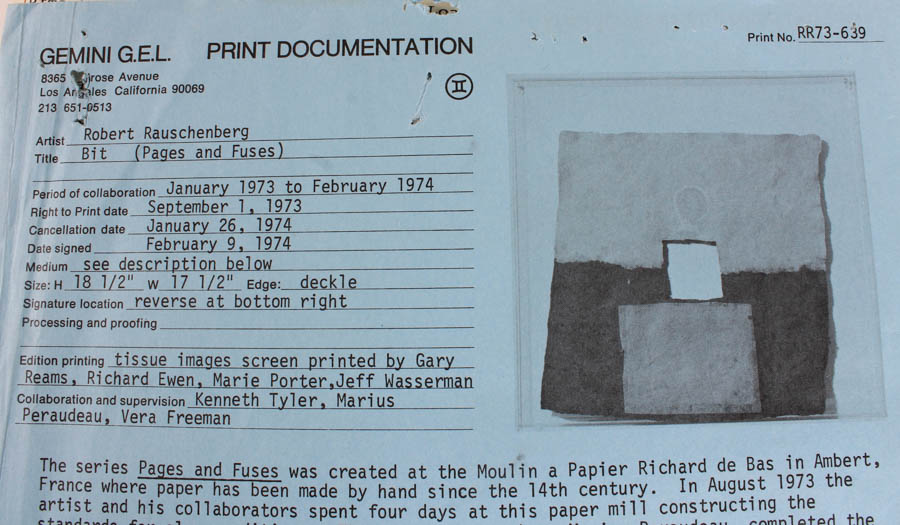 Robert Rauschenberg Handmade Paper with Collage "Bit"
