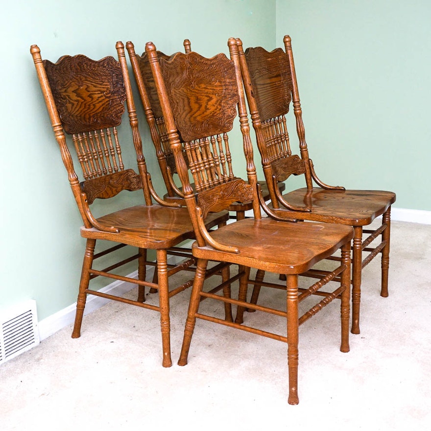 Set of Four Strongson Pressed Back Oak Dining Chairs