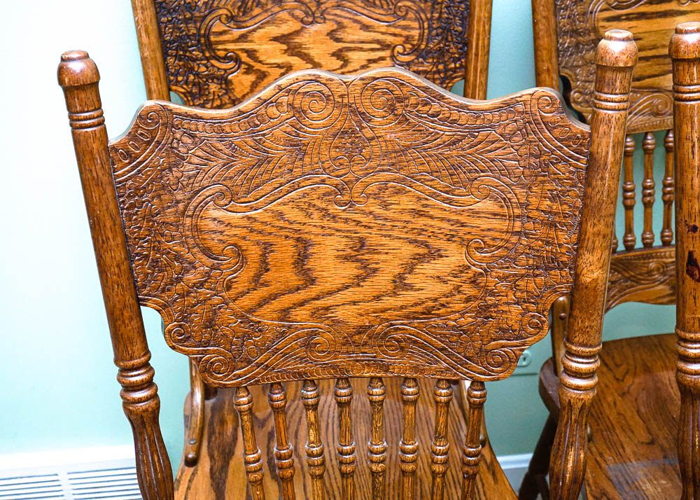 Set of Four Strongson Pressed Back Oak Dining Chairs