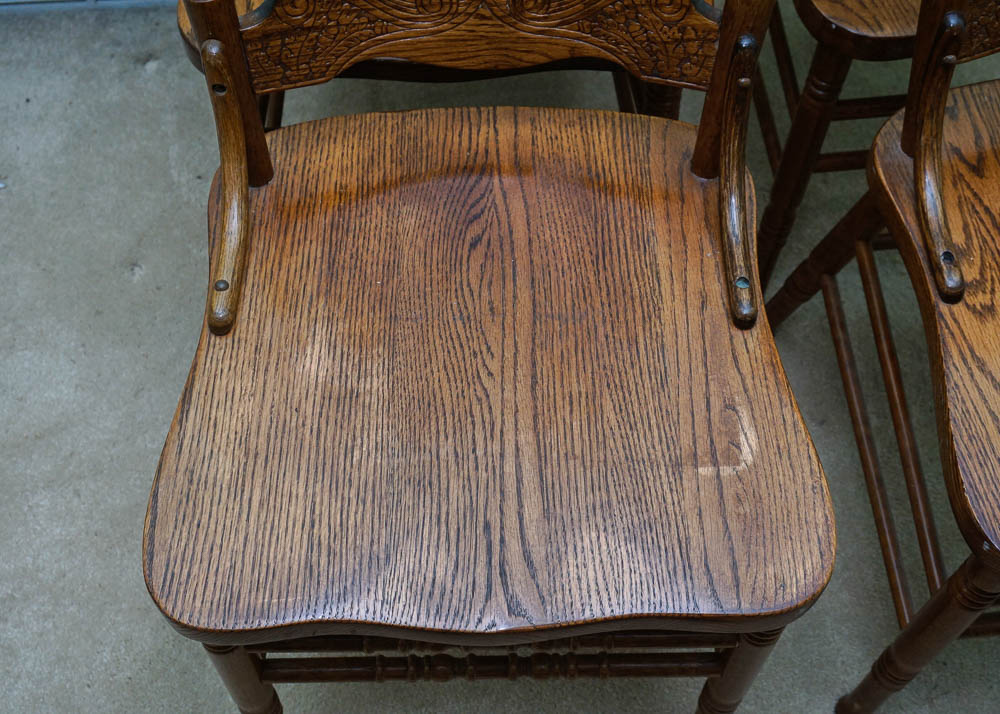 Set of Four Strongson Pressed Back Oak Dining Chairs