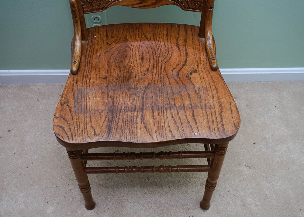 Set of Four Strongson Pressed Back Oak Dining Chairs