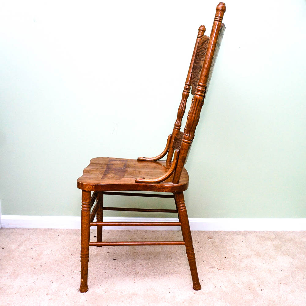Set of Four Strongson Pressed Back Oak Dining Chairs