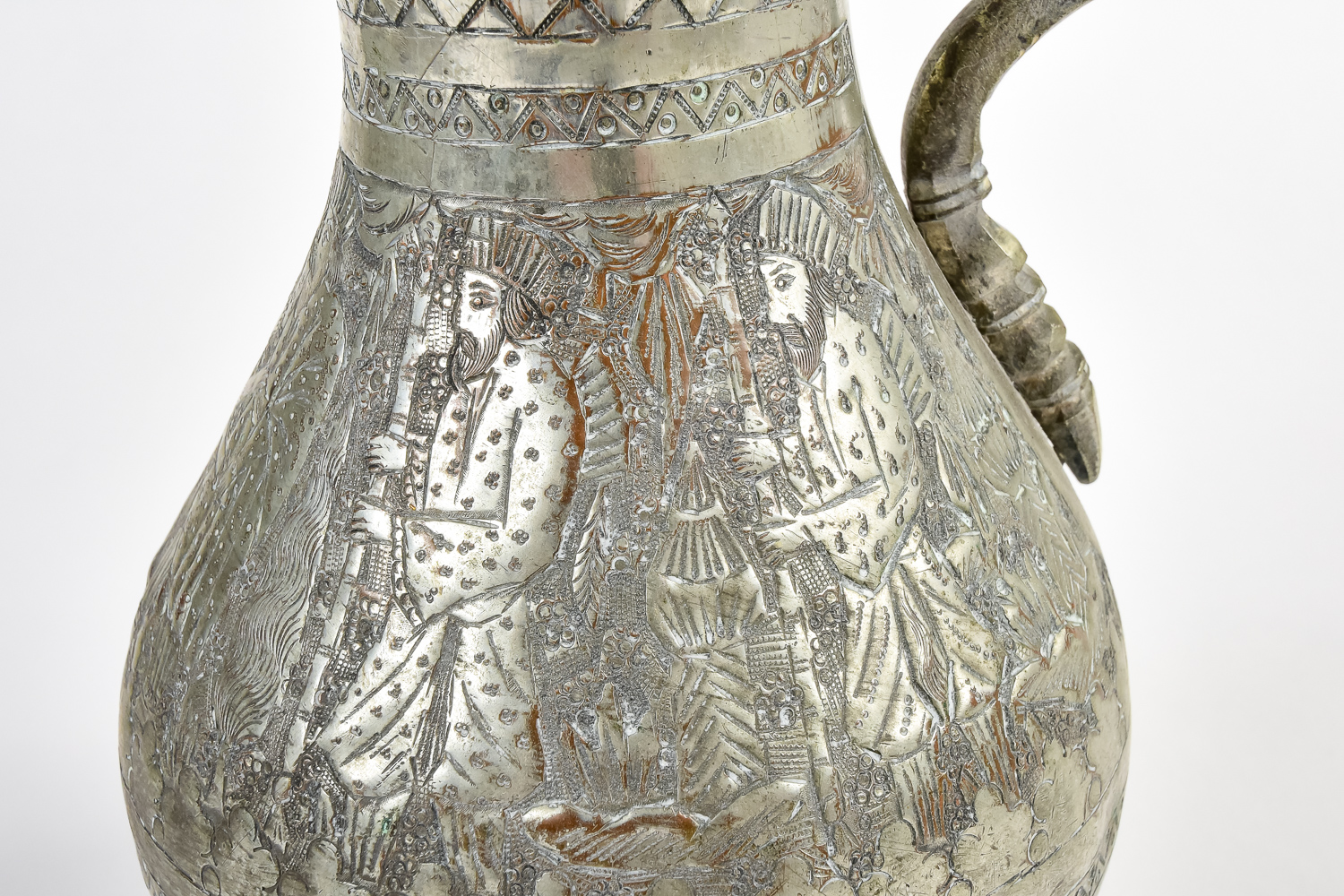 Antique Copper and Brass Pitcher and Silver Plated Dish