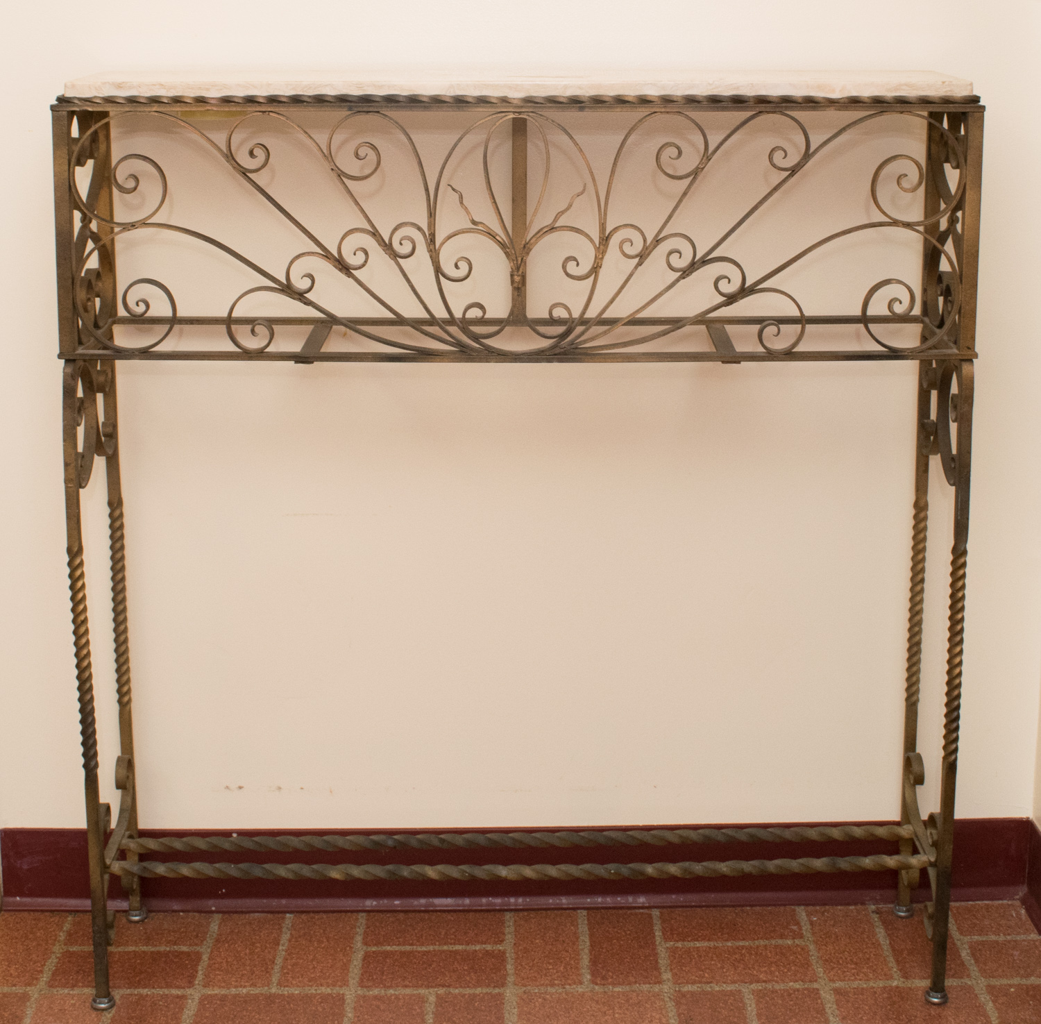 Wrought Iron and Travertine Console Table