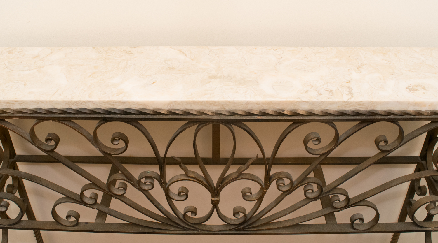 Wrought Iron and Travertine Console Table