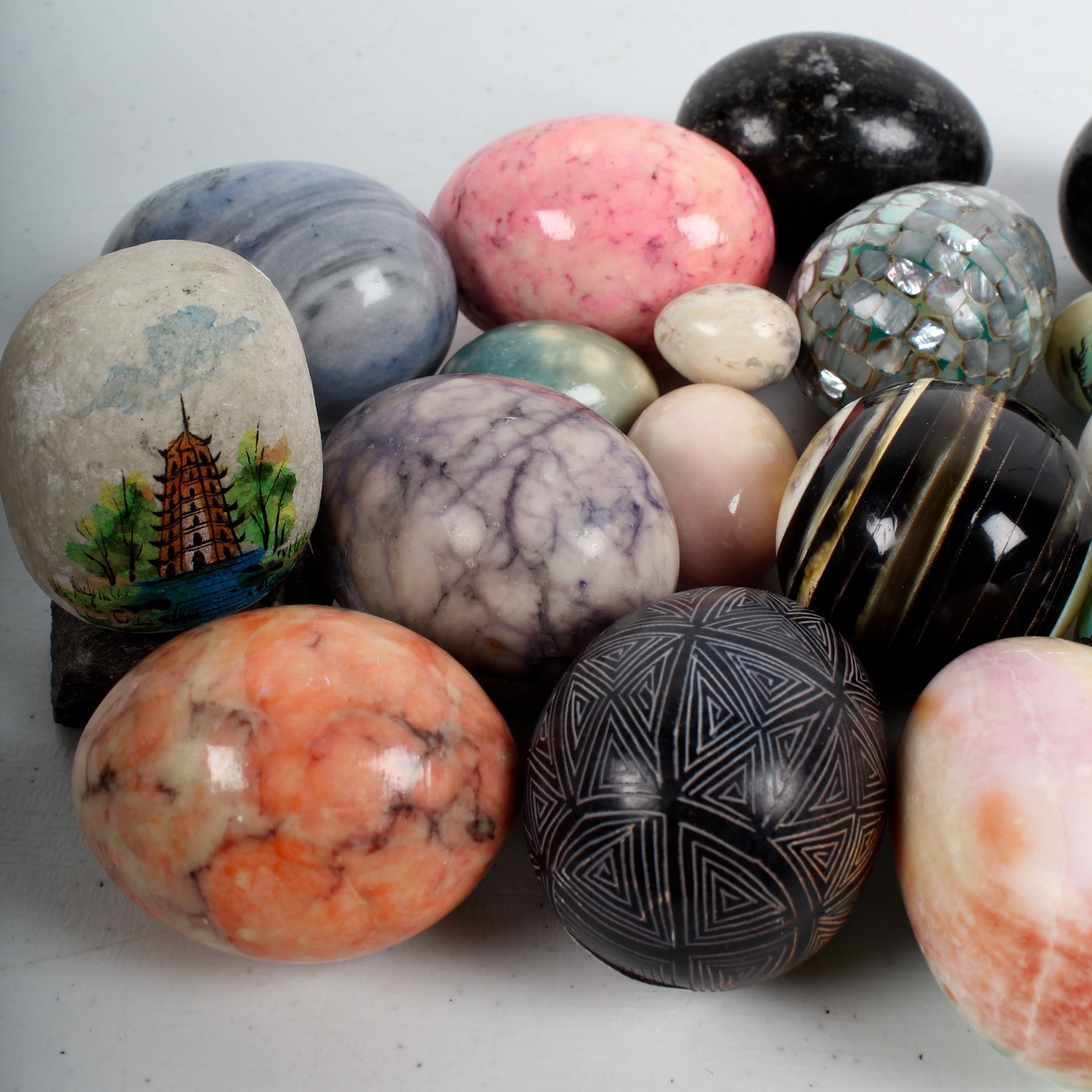 Generous Collection Of Decorated Stone Eggs