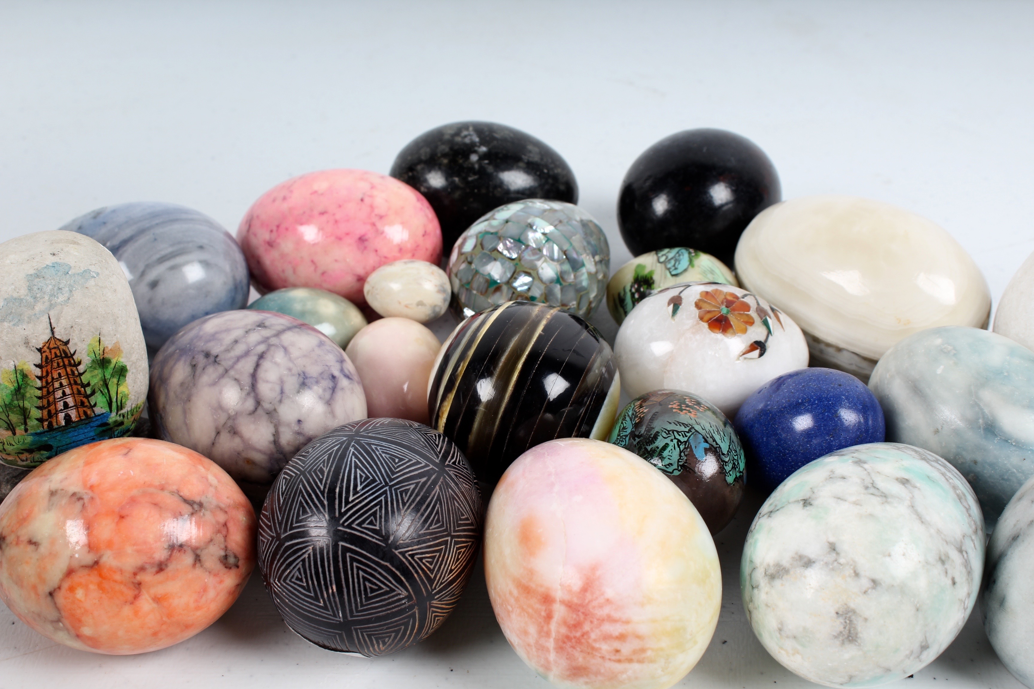 Generous Collection Of Decorated Stone Eggs