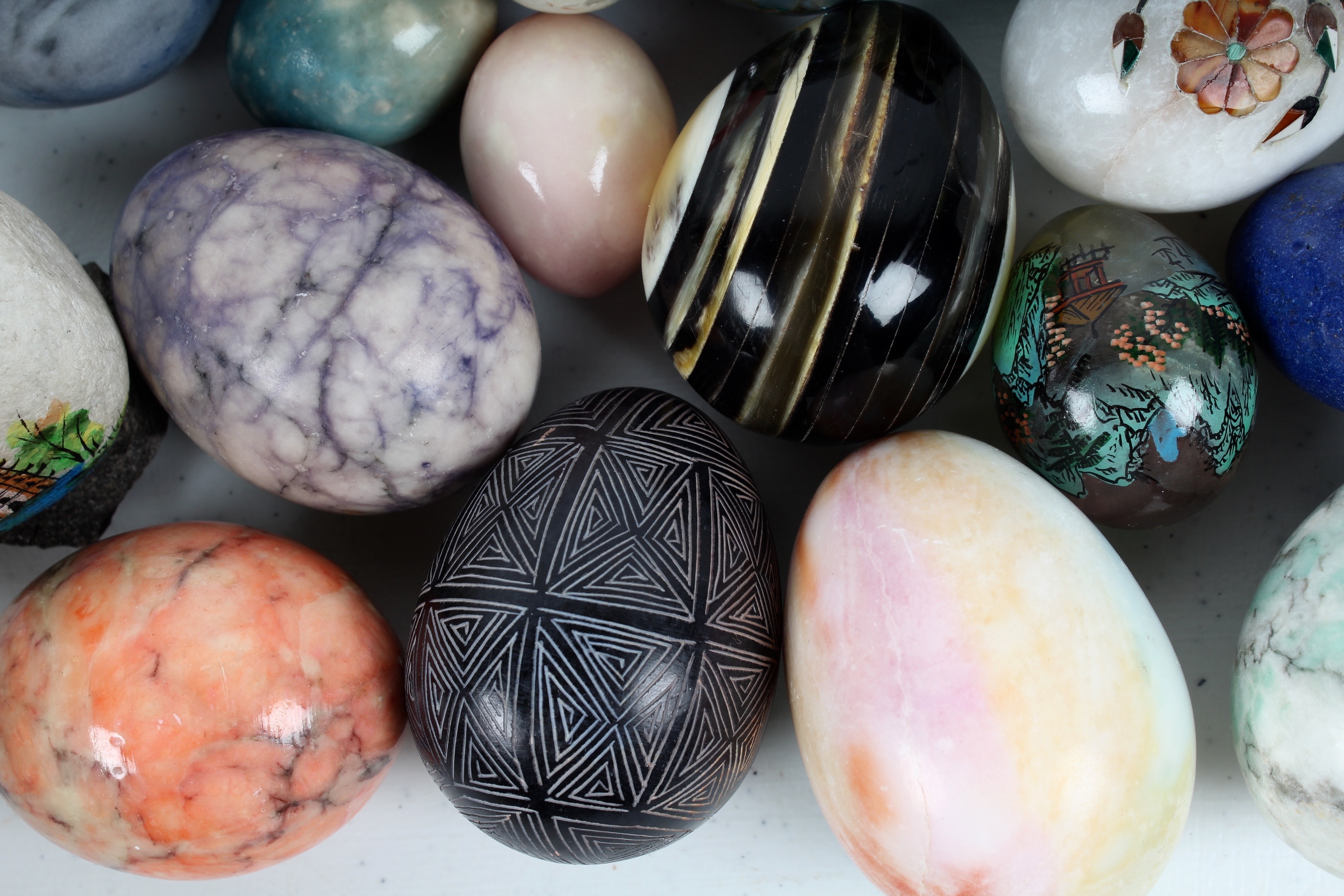 Generous Collection Of Decorated Stone Eggs