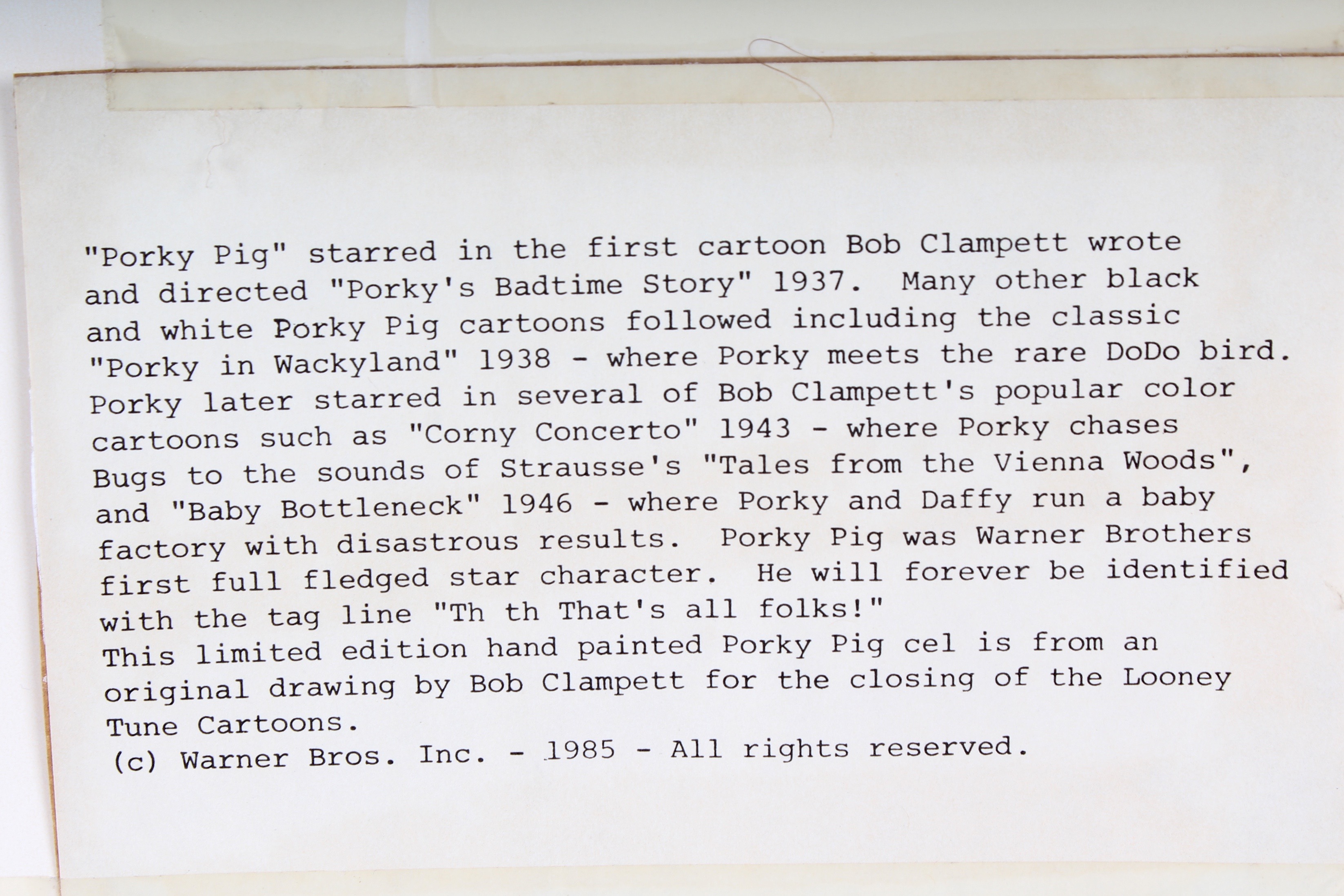 Limited Edition Bob Clampett Cel Painting