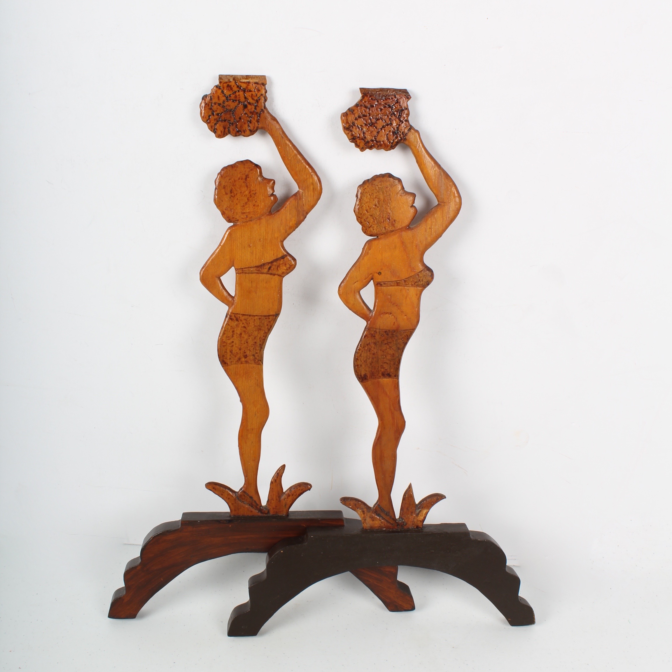 Pair of 1930's Stylized  Pyrography Dancers