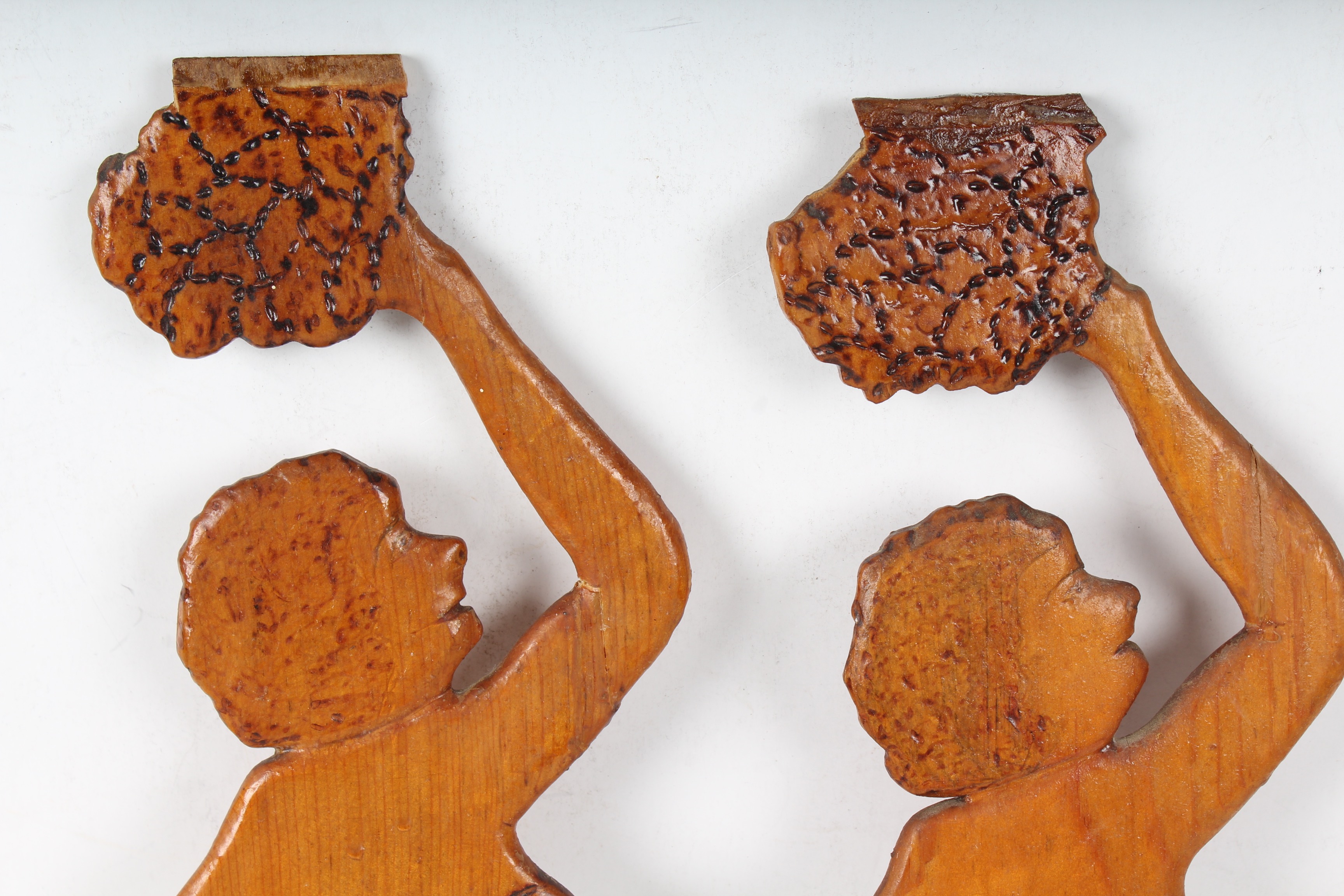 Pair of 1930's Stylized  Pyrography Dancers