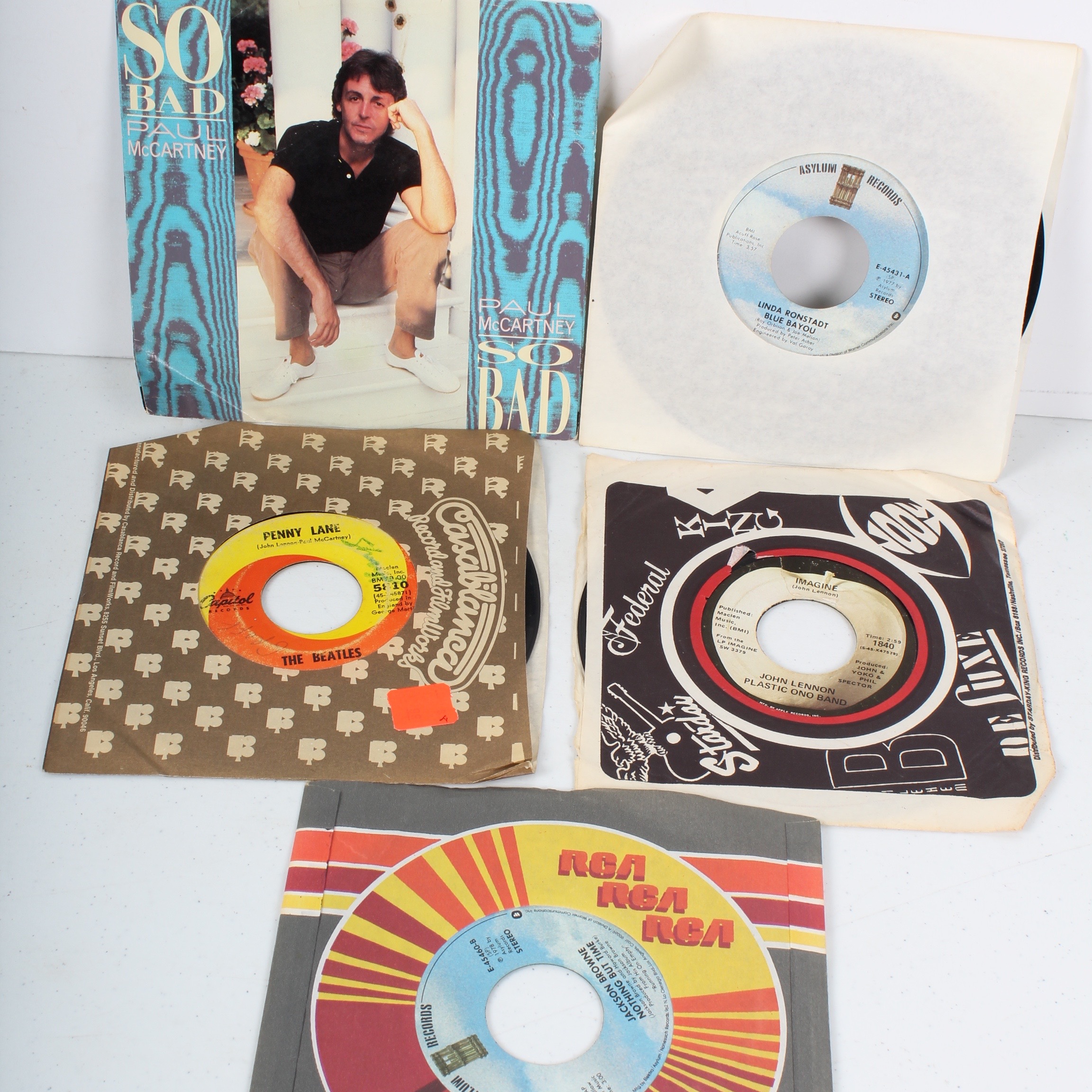 Large Collection of Vintage 45 RPM Records Featuring the Beatles