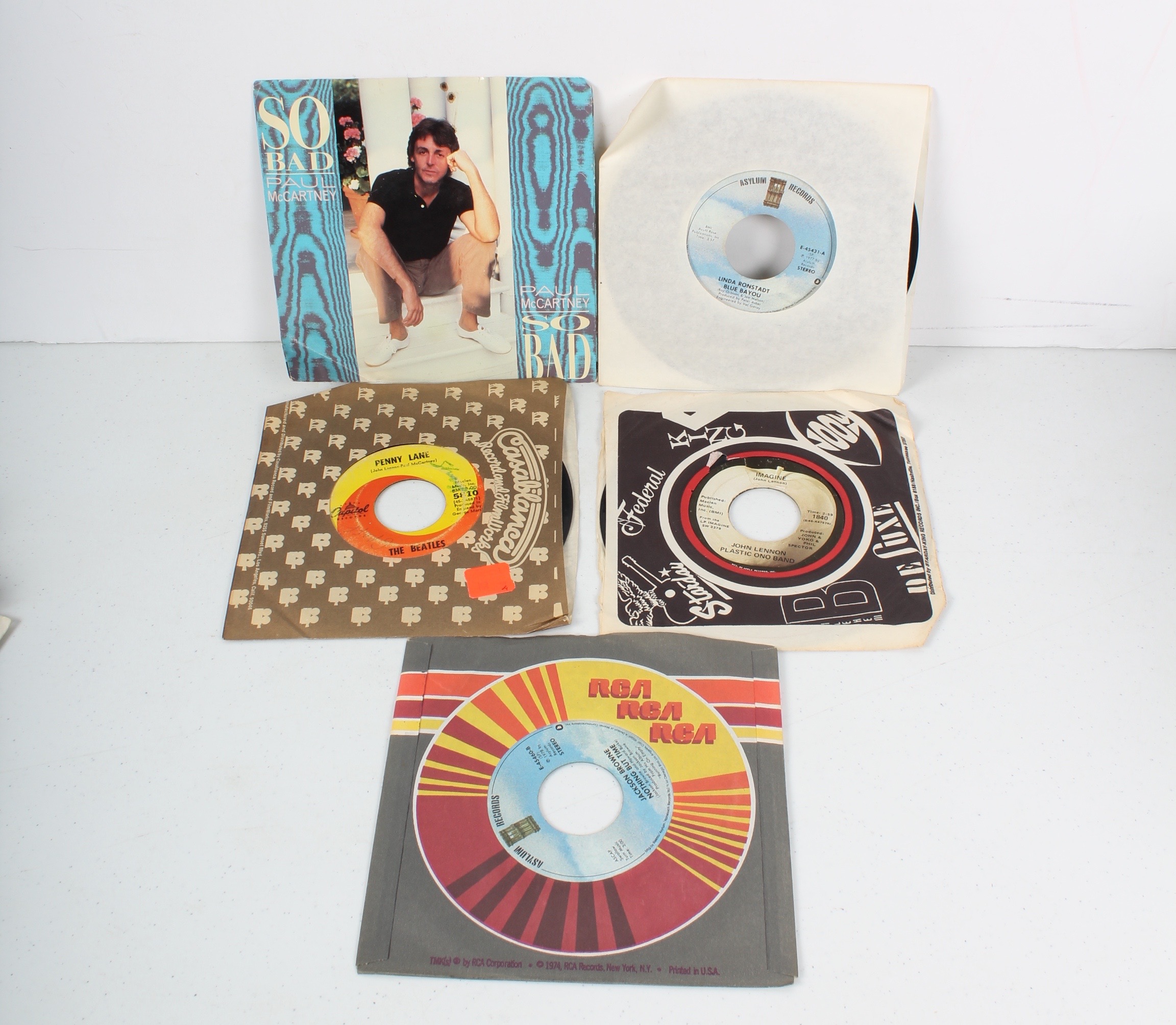 Large Collection of Vintage 45 RPM Records Featuring the Beatles