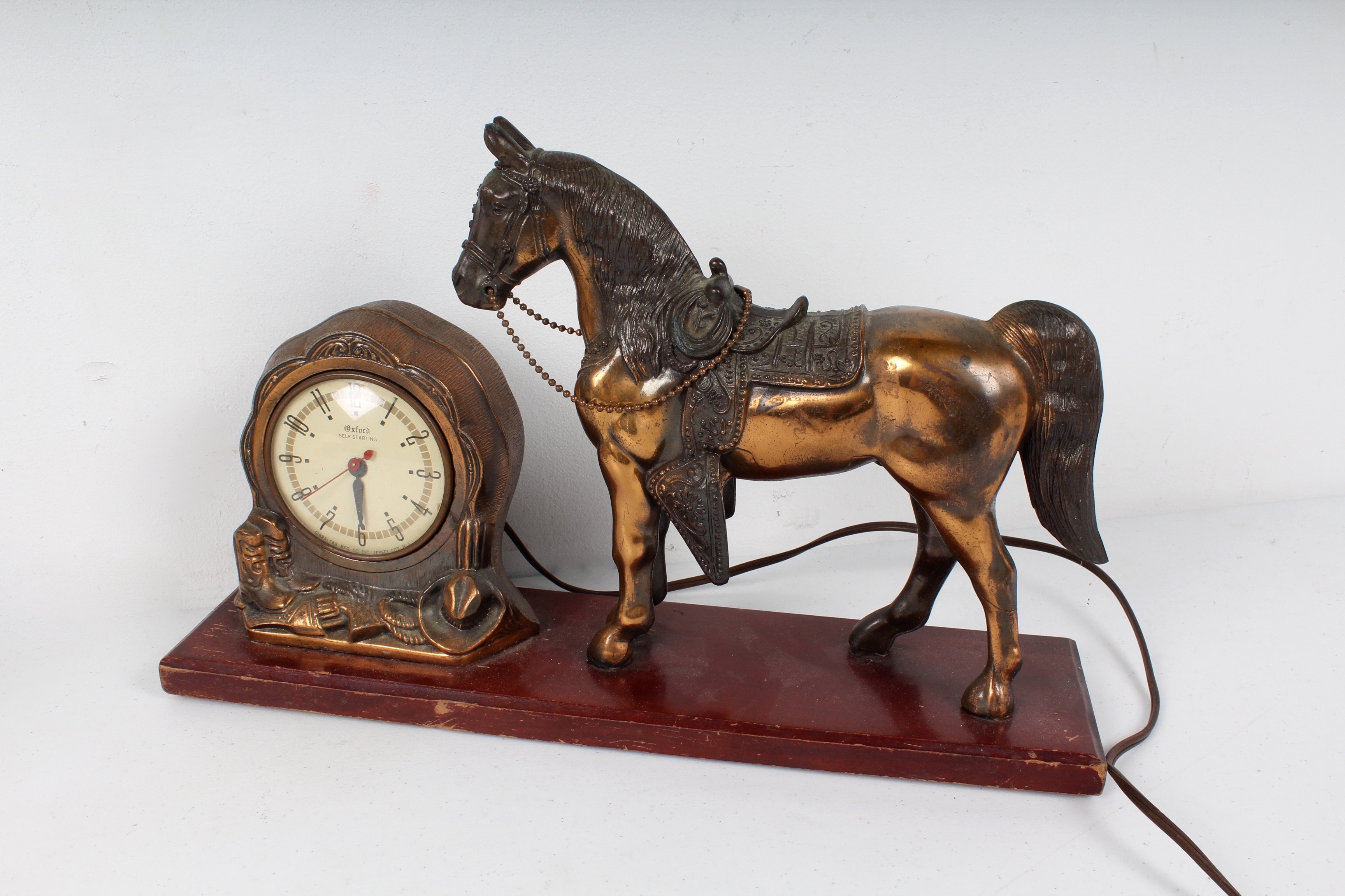Vintage Bronze Tone Metal Horse Mantle Clock