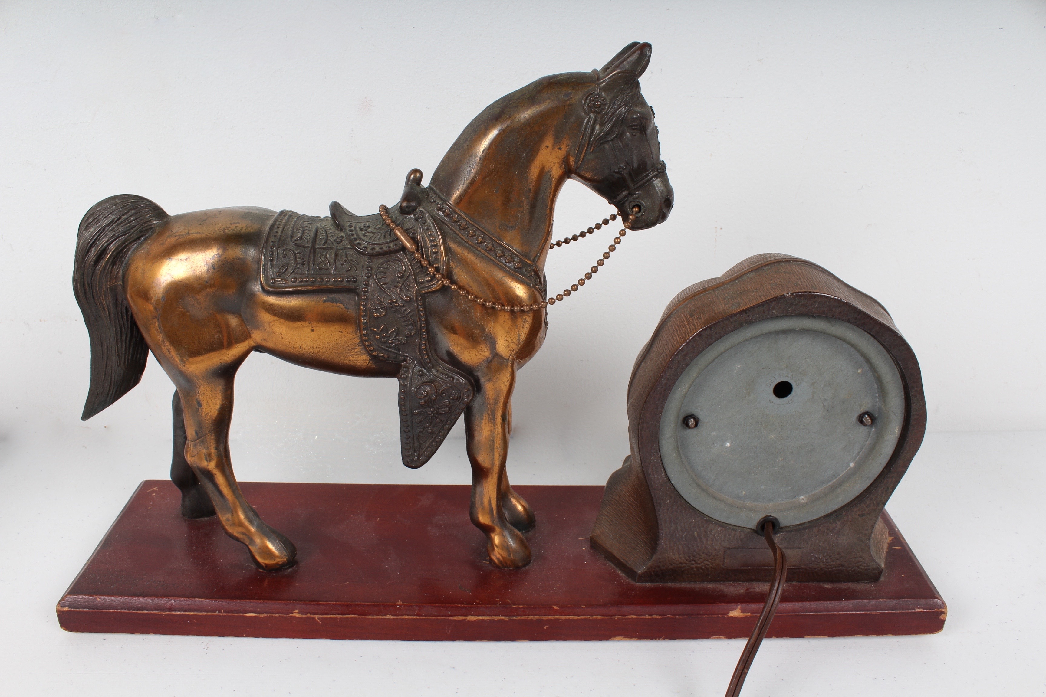 Vintage Bronze Tone Metal Horse Mantle Clock