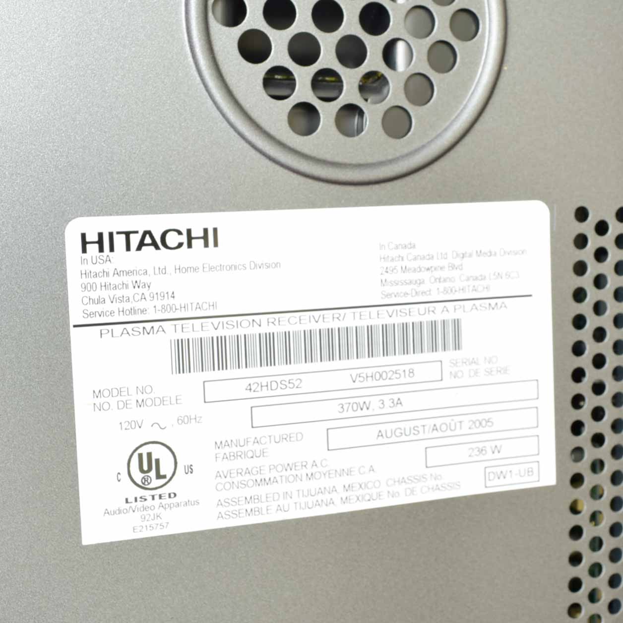 Hitachi Ultravision 42" Plasma TV 42HDS52