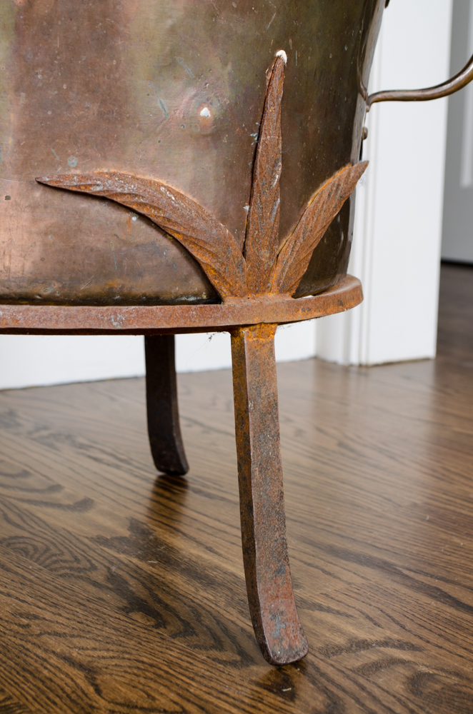 Large Copper Planter With Iron Stand