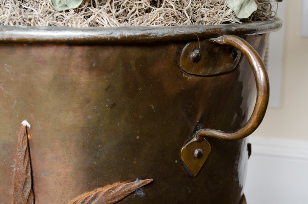 Large Copper Planter With Iron Stand